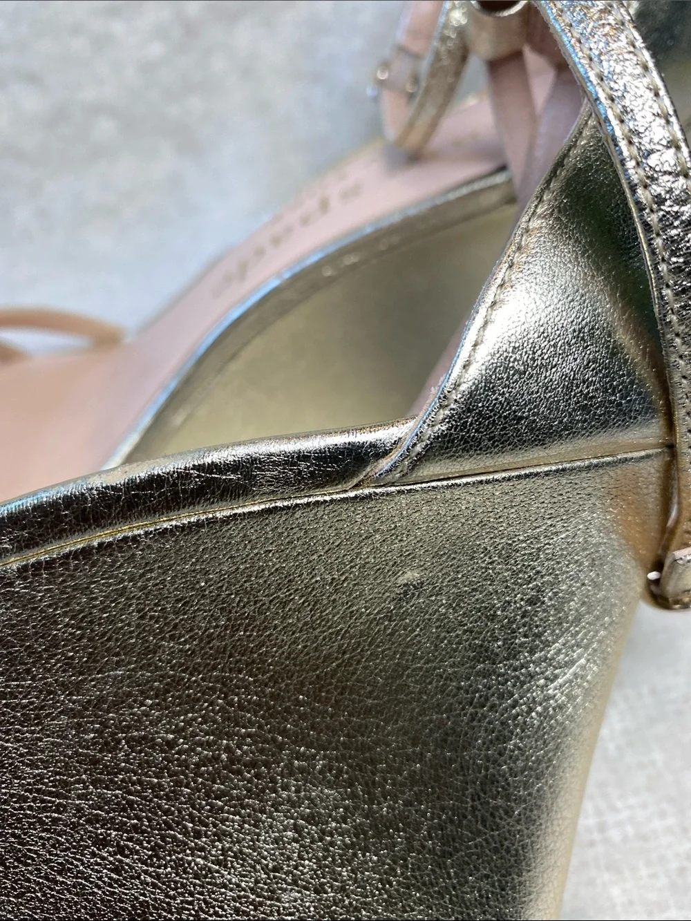kate spade Metallic Gold Bow Ankle-Strap Heels Size 9.5